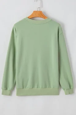 Fashion Dear-Lover Plain Drop Shoulder Crewneck Pullover Sweatshirt Smoke Green