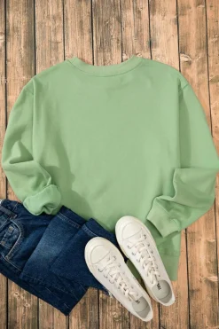 New Dear-Lover Solid Fleece Lined Drop Shoulder Terry Sweatshirt Smoke Green