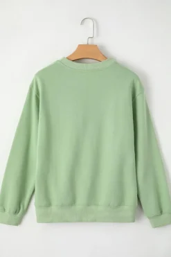 New Dear-Lover Solid Fleece Lined Drop Shoulder Terry Sweatshirt Smoke Green