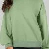 Best Dear-Lover Solid O Neck High Low Hem Pullover Sweatshirt Smoke Green