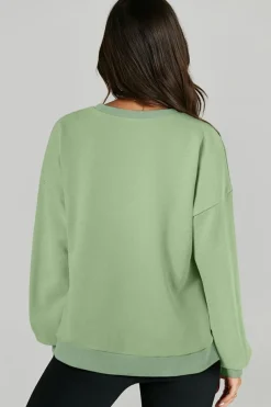 Best Dear-Lover Solid O Neck High Low Hem Pullover Sweatshirt Smoke Green