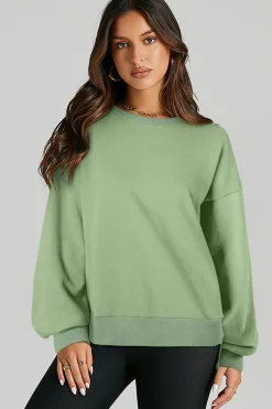Best Dear-Lover Solid O Neck High Low Hem Pullover Sweatshirt Smoke Green