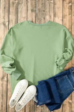 Best Dear-Lover Solid O Neck High Low Hem Pullover Sweatshirt Smoke Green