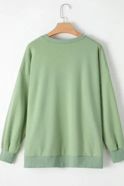 Best Dear-Lover Solid O Neck High Low Hem Pullover Sweatshirt Smoke Green