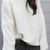 Discount Dear-Lover Snow Ribbed High Neck Drop Shoulder Loose Top White