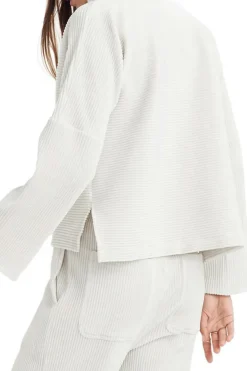 Discount Dear-Lover Snow Ribbed High Neck Drop Shoulder Loose Top White