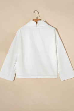 Discount Dear-Lover Snow Ribbed High Neck Drop Shoulder Loose Top White