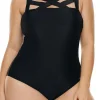 Best Dear-Lover Solid Hollow-out Neck Plus Size Maillot Swimwear Black