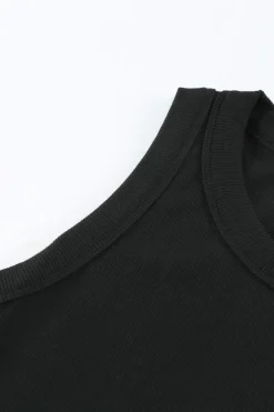 Outlet Dear-Lover Solid Round Neck Ribbed Tank Top Black