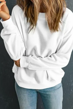 Online Dear-Lover Solid Classic Crewneck Pullover Sweatshirt Beige