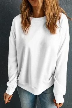Online Dear-Lover Solid Classic Crewneck Pullover Sweatshirt Beige