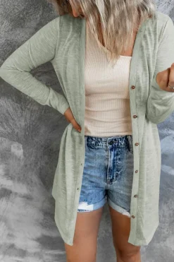 Hot Dear-Lover Solid Color Open-Front Buttons Cardigan Gray