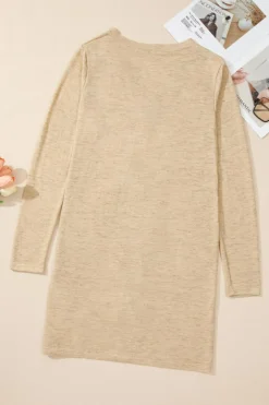 Outlet Dear-Lover Solid Color Open-Front Buttons Cardigan Brown