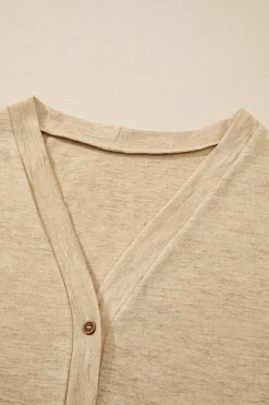 Outlet Dear-Lover Solid Color Open-Front Buttons Cardigan Brown