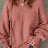 Outlet Dear-Lover Solid Color Puffy Sleeve Pocketed Sweater Fiery Red
