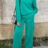 Fashion Dear-Lover Solid Color Pullover Top and Cargo Pants Set Lapis