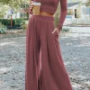 Best Dear-Lover Solid Color Ribbed Crop Top Long Pants Set Pink