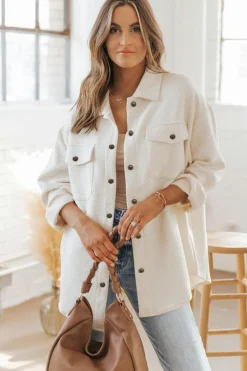 New Dear-Lover Solid Textured Flap Pocket Buttoned Shacket Beige
