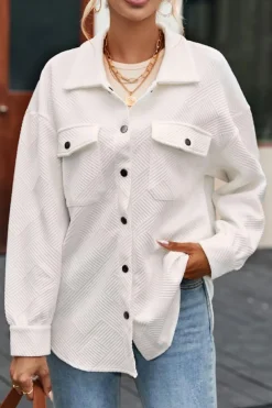New Dear-Lover Solid Textured Flap Pocket Buttoned Shacket Beige