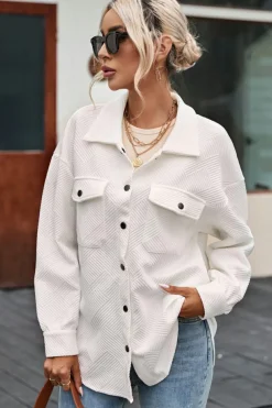 New Dear-Lover Solid Textured Flap Pocket Buttoned Shacket Beige