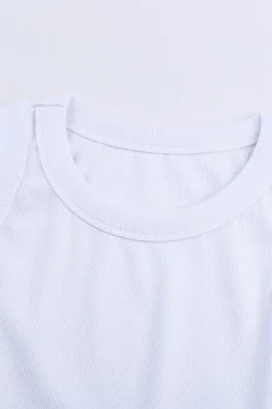 Fashion Dear-Lover Solid Round Neck Ribbed Tank Top White