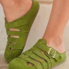 Outlet Dear-Lover Cross Belts Buckle Decor Closed Toe Slippers Spinach Green