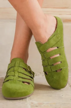 Outlet Dear-Lover Cross Belts Buckle Decor Closed Toe Slippers Spinach Green