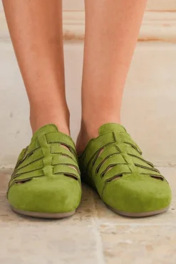 Outlet Dear-Lover Cross Belts Buckle Decor Closed Toe Slippers Spinach Green