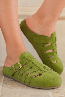 Outlet Dear-Lover Cross Belts Buckle Decor Closed Toe Slippers Spinach Green