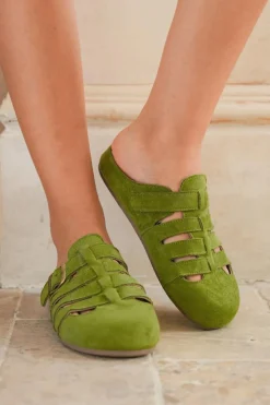 Outlet Dear-Lover Cross Belts Buckle Decor Closed Toe Slippers Spinach Green