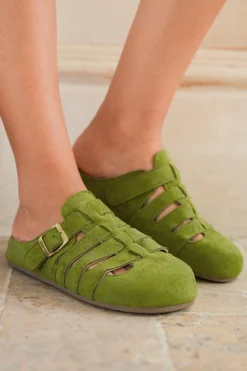 Outlet Dear-Lover Cross Belts Buckle Decor Closed Toe Slippers Spinach Green