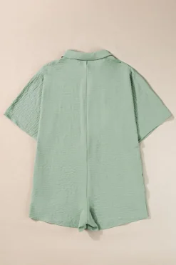 Clearance Dear-Lover Half Button Collared Loose Romper Spinach Green