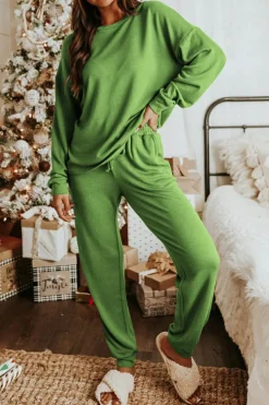 Clearance Dear-Lover Long Sleeve Pullover and Jogger Pants Lounge Set Spinach Green