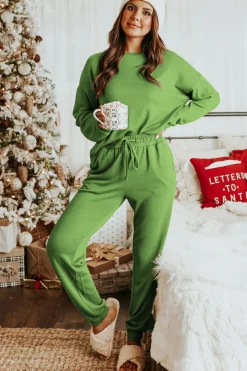 Clearance Dear-Lover Long Sleeve Pullover and Jogger Pants Lounge Set Spinach Green