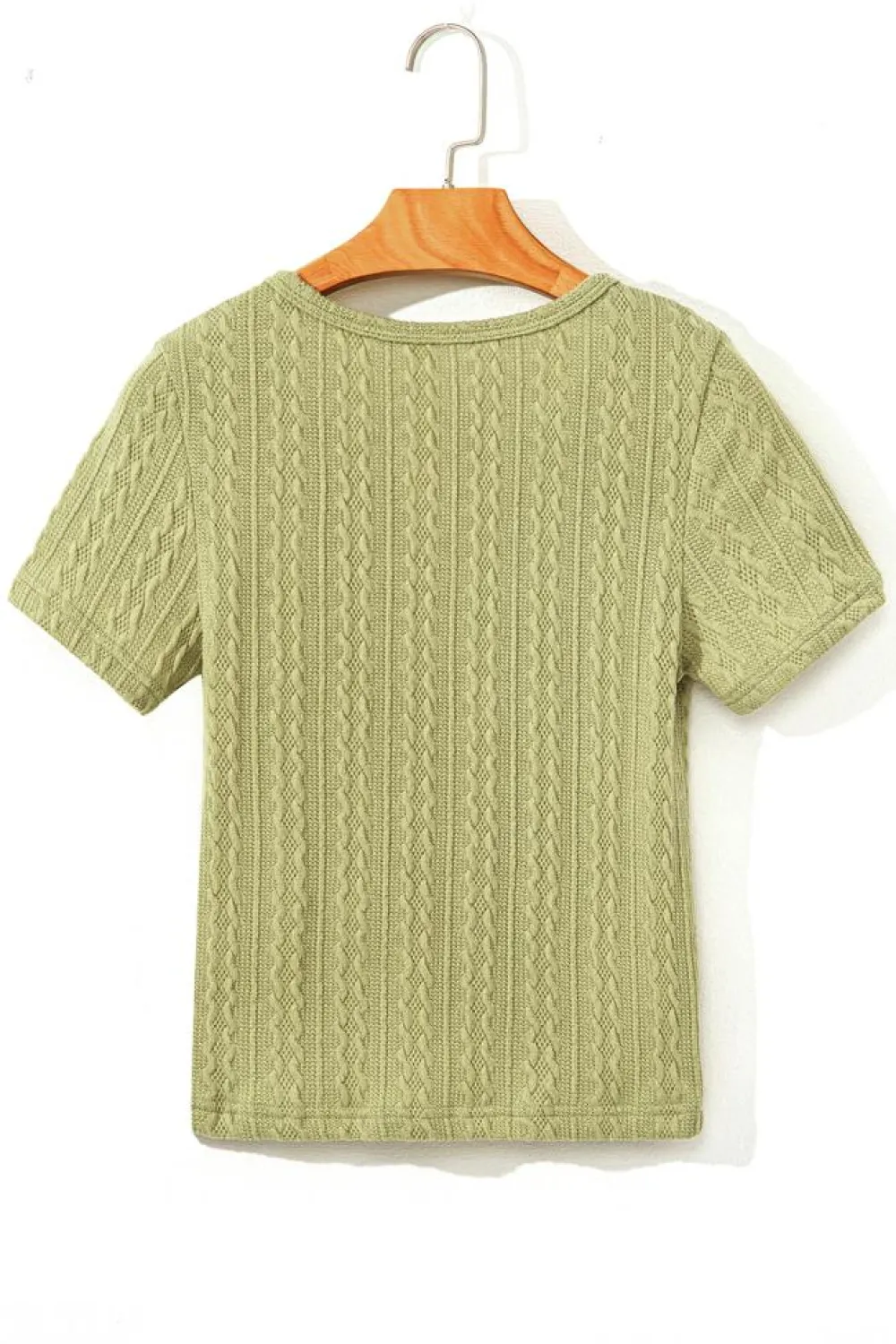 New Dear-Lover Textured Knit Slim Fit Notch V Neck T Shirt Spinach Green