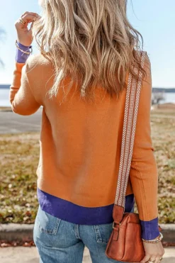 Sale Dear-Lover Color Contrast Edge Mock Neck Slim Fit Sweater Straw Yellow