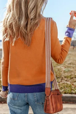 Sale Dear-Lover Color Contrast Edge Mock Neck Slim Fit Sweater Straw Yellow