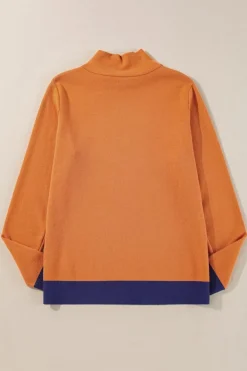 Sale Dear-Lover Color Contrast Edge Mock Neck Slim Fit Sweater Straw Yellow