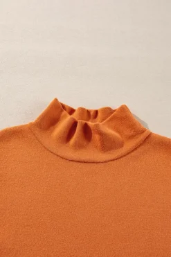 Sale Dear-Lover Color Contrast Edge Mock Neck Slim Fit Sweater Straw Yellow