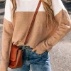 Fashion Dear-Lover Colorblock Ribbed Trim Round Neck Sweater Straw Yellow