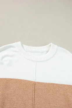 Fashion Dear-Lover Colorblock Ribbed Trim Round Neck Sweater Straw Yellow