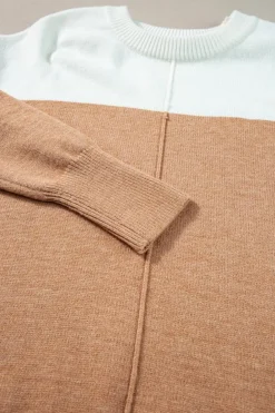Fashion Dear-Lover Colorblock Ribbed Trim Round Neck Sweater Straw Yellow