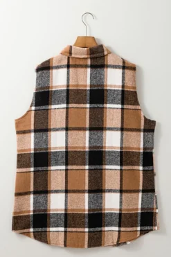 Fashion Dear-Lover Retro Plaid Button up Collared Vest Straw Yellow