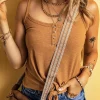 New Dear-Lover Ribbed Front Knot Buttoned Thin Strap Tank Top Straw Yellow
