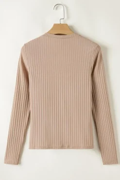 Discount Dear-Lover Ribbed Knit V Neck Long Sleeve Slim Fit Top Straw Yellow