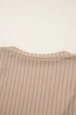Discount Dear-Lover Ribbed Knit V Neck Long Sleeve Slim Fit Top Straw Yellow