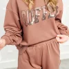 Discount Dear-Lover Sequined COFFEE Loose Fit Sweatshirt and Shorts Set Straw Yellow
