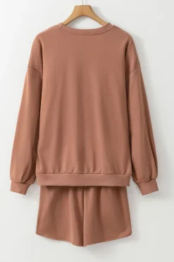 Discount Dear-Lover Sequined COFFEE Loose Fit Sweatshirt and Shorts Set Straw Yellow