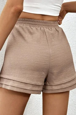 Outlet Dear-Lover Textured Tiered Edge High Waist Casual Shorts Straw Yellow