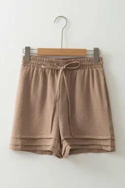 Outlet Dear-Lover Textured Tiered Edge High Waist Casual Shorts Straw Yellow